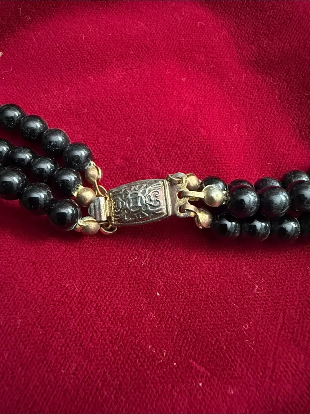 Black Beaded Necklace, Earring and Bracelet Set with Gold Accents